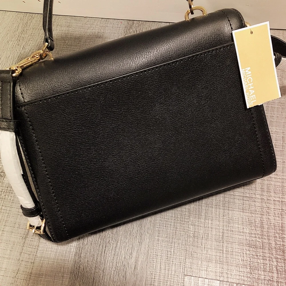 Michael Kors Black Leather Top-Handle Satchel with Gold Hardware